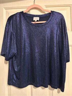 Johnny Was Jade Metallic Royal Blue Short Sleeve Tee